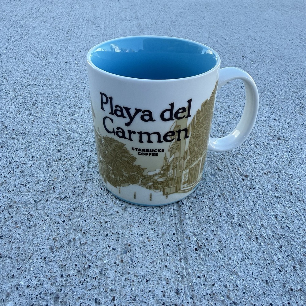 Starbucks Playa del Carmen Coffee Mug Global Icon Series Mexico 16oz Blue Tan